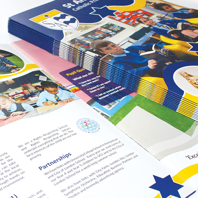 school prospectus printing with pocket folder laminated cover brochure