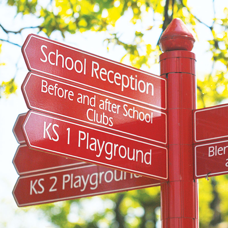 school signage, post signs, exterior boards, post mounted banners