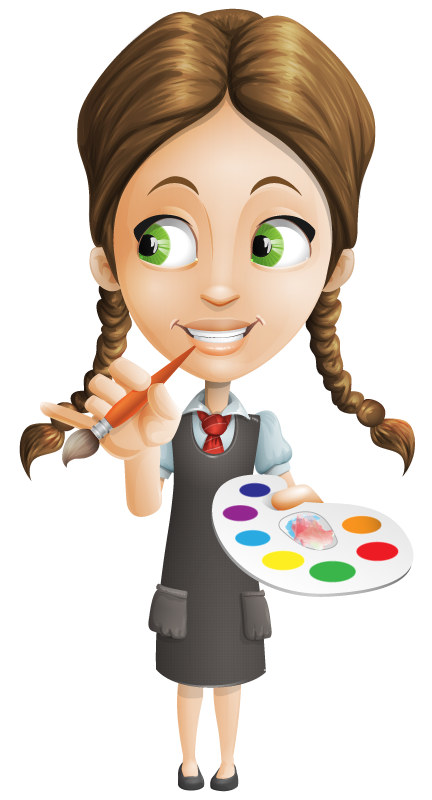 Image showing school girl painting from a paint palette colour printing exercise books