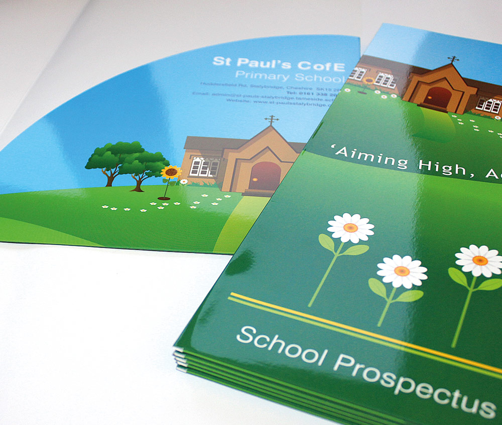 gloss laminated school folder design and print bespoke colour layout